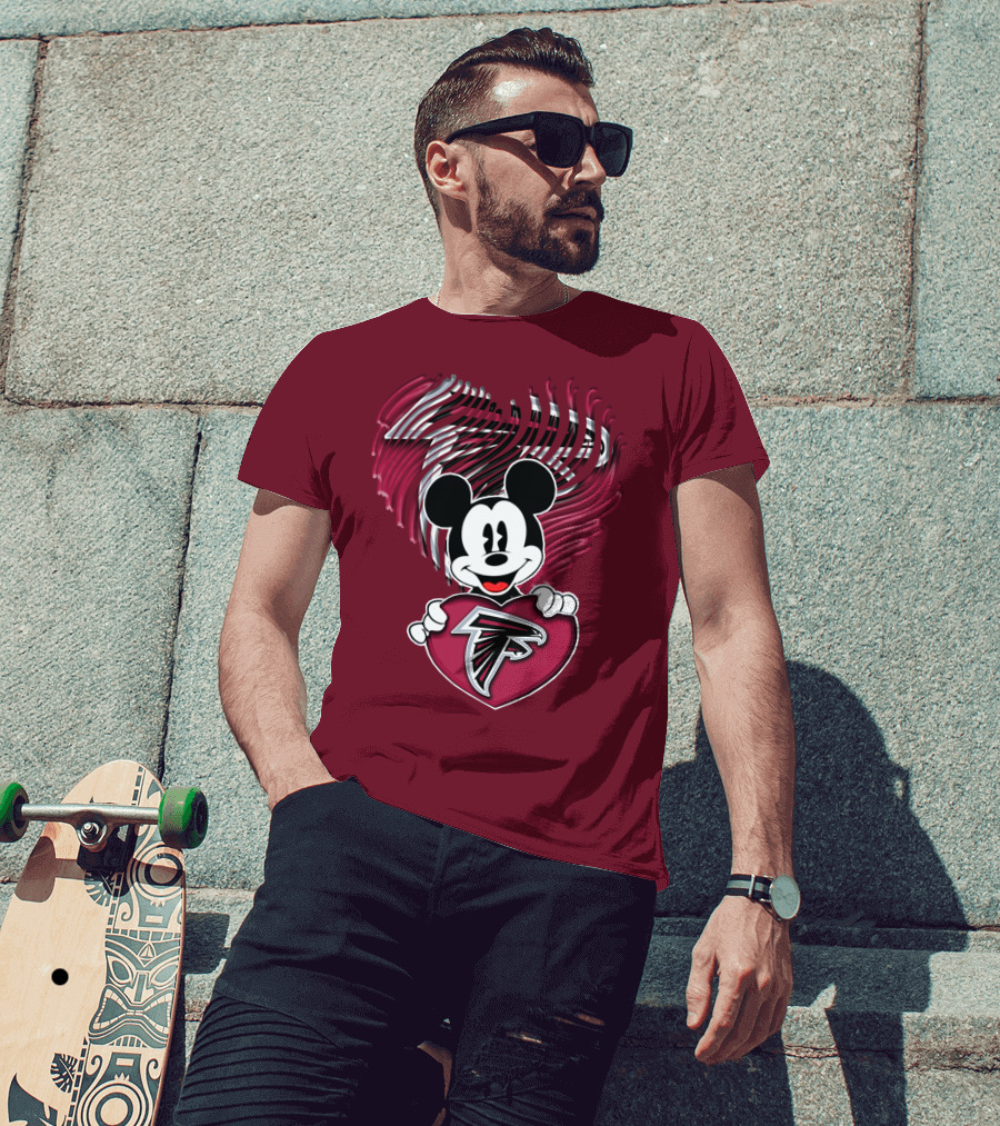 Mick Holding Atlanta Falcons Heart With Falcons Logo And Stylized T-Shirt