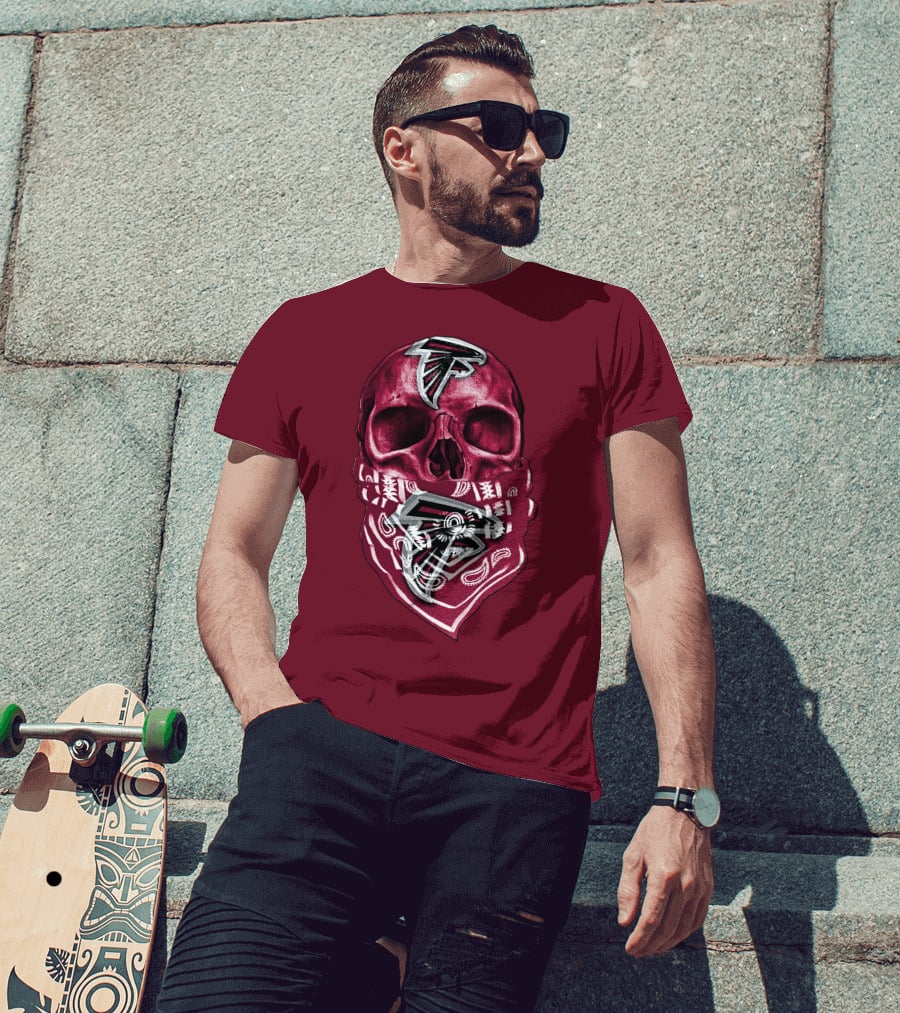 Skull With Atlanta Falcons Logos And Bandana T-Shirt