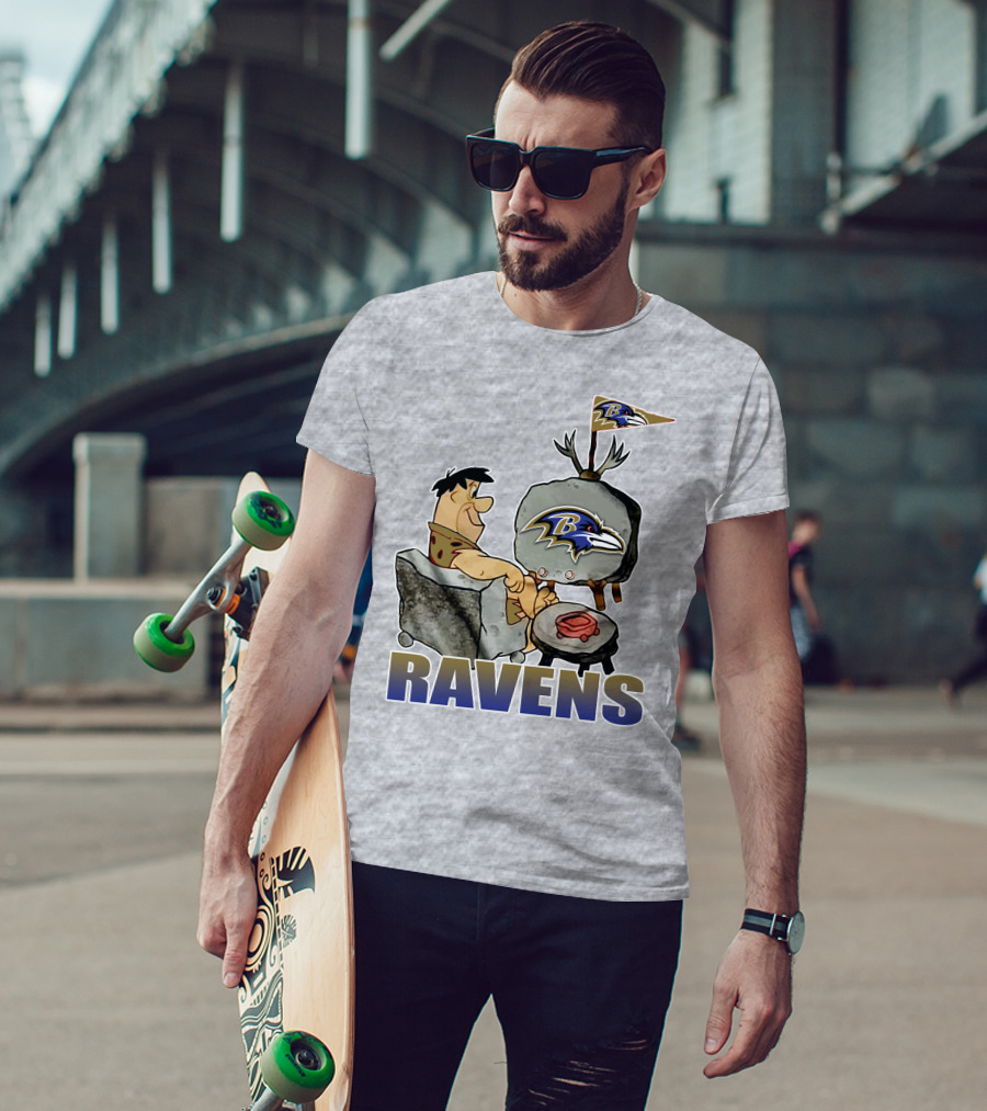 Baltimore Ravens Cartoon Character Watching Tv With Team T-Shirt