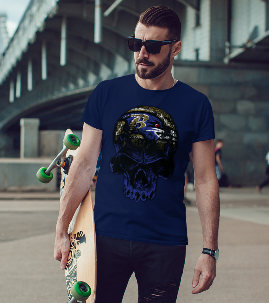 Baltimore Ravens 71 Skull Logo Art T-Shirt
