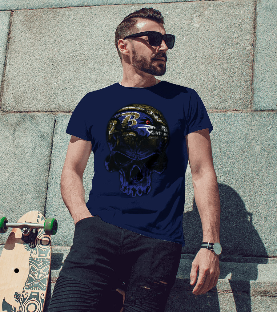 Baltimore Ravens 71 Skull Logo Art T-Shirt