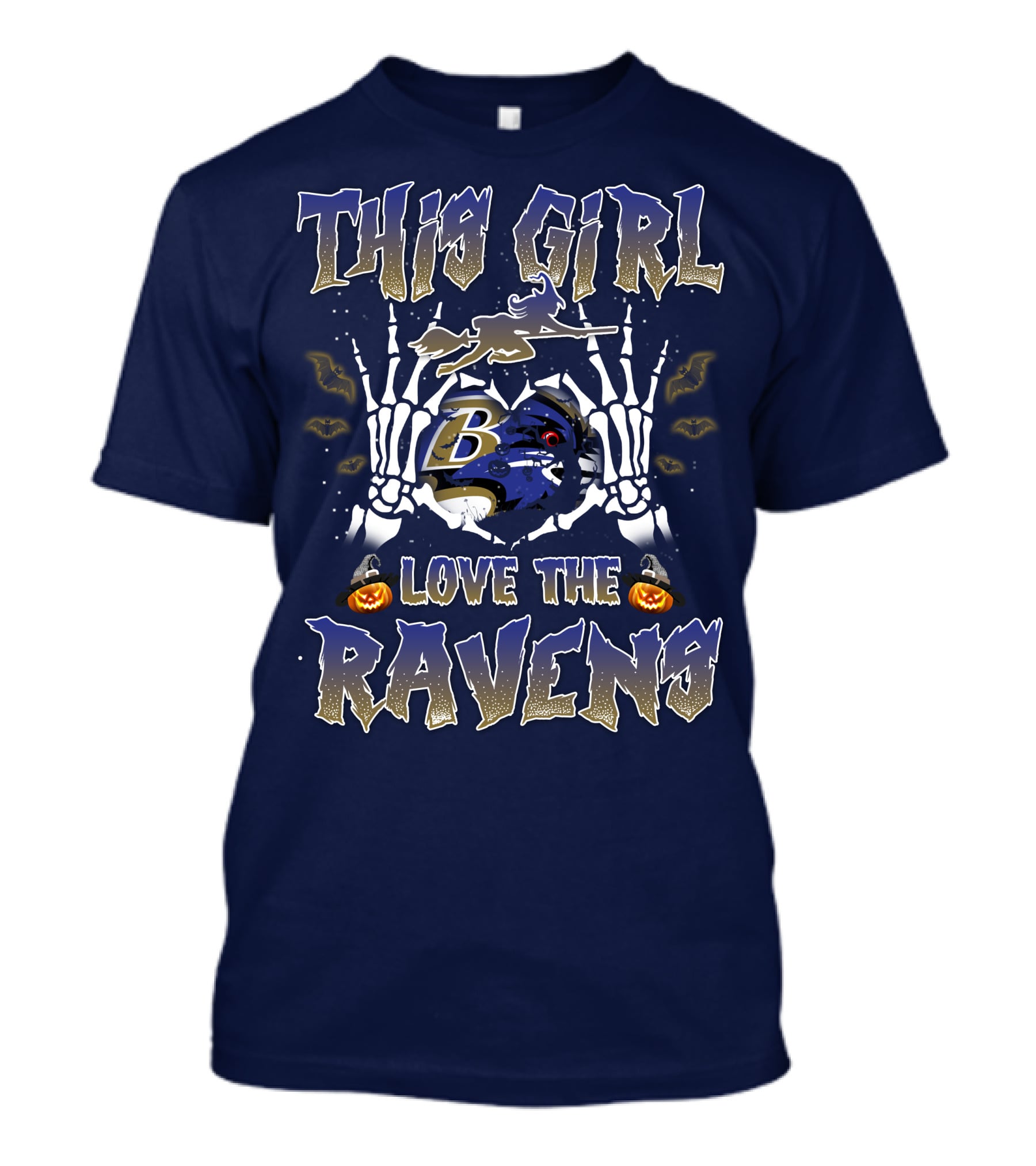 This Girl Loves The Baltimore Ravens 80 Halloween Skeleton Theme T-Shirt