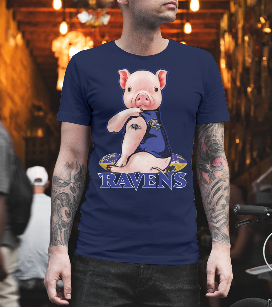 Baltimore Ravens Pig Mascot With Team Logo Jersey T-Shirt