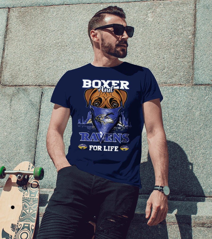 Boxer And Ravens For Life Baltimore Ravens T-Shirt