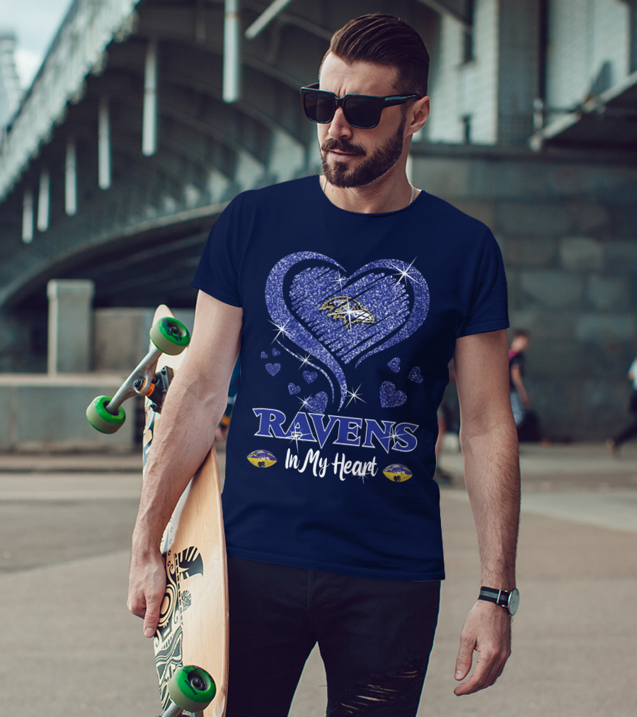Ravens In My Heart Baltimore Ravens Sparkle Hearts T-Shirt