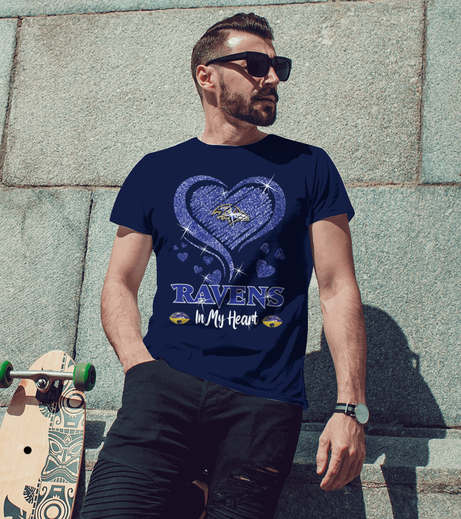 Ravens In My Heart Baltimore Ravens Sparkle Hearts T-Shirt