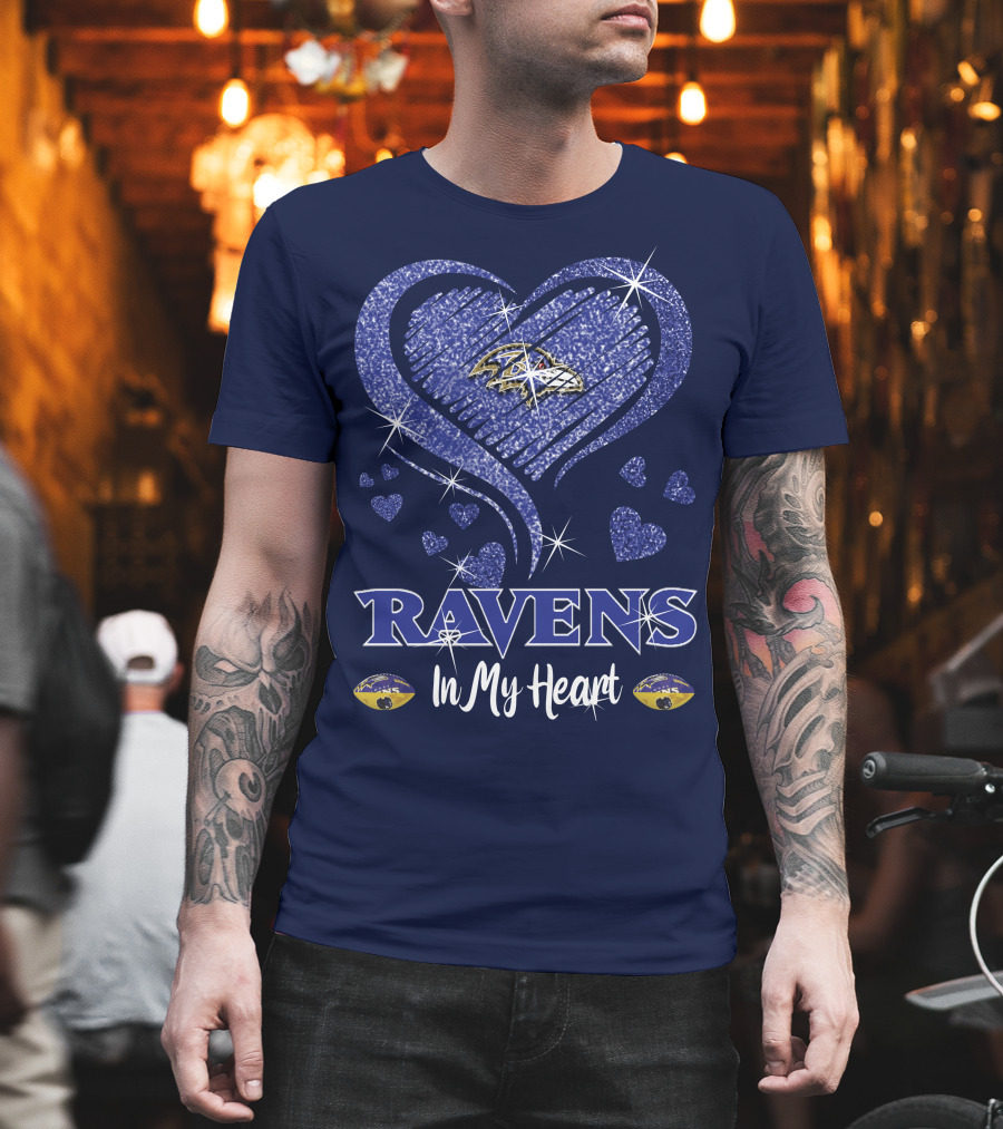 Ravens In My Heart Baltimore Ravens Sparkle Hearts T-Shirt