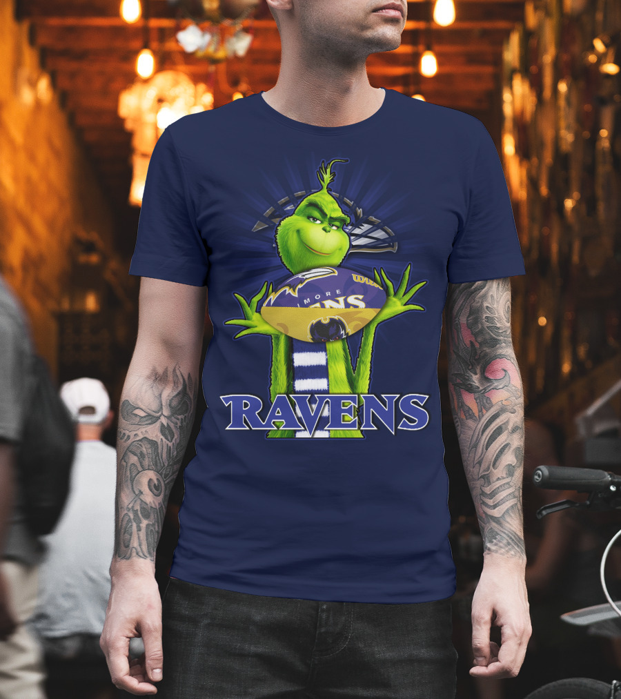 Grinch Holding Baltimore Ravens Football T-Shirt