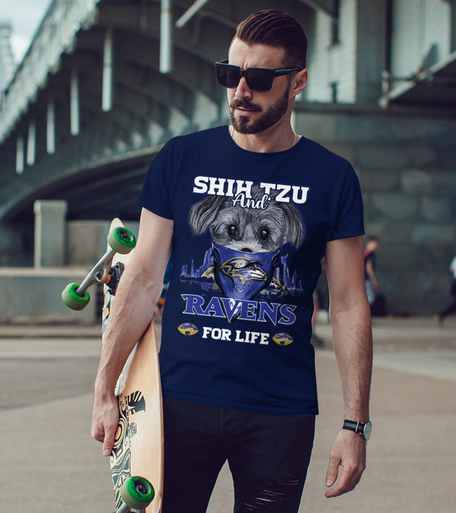 Shih Tzu And Ravens For Life Baltimore Ravens T-Shirt
