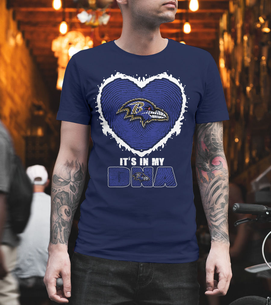 It's In My Dna Baltimore Ravens Heart Fingerprint T-Shirt