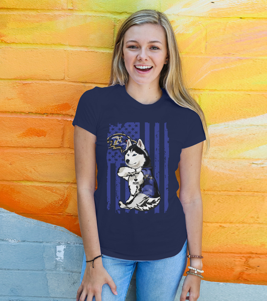 Siberian Husky Mom Baltimore Ravens Flag T-Shirt