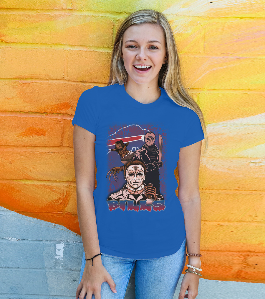 Buffalo Bills Horror Icons Featuring Michael Myers Freddy Krueger Jason Voorhees T-Shirt