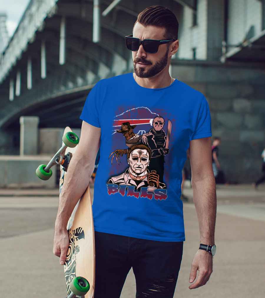 Buffalo Bills Horror Icons Featuring Michael Myers Freddy Krueger Jason Voorhees T-Shirt