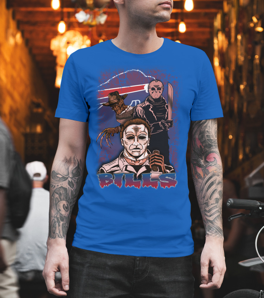 Buffalo Bills Horror Icons Featuring Michael Myers Freddy Krueger Jason Voorhees T-Shirt