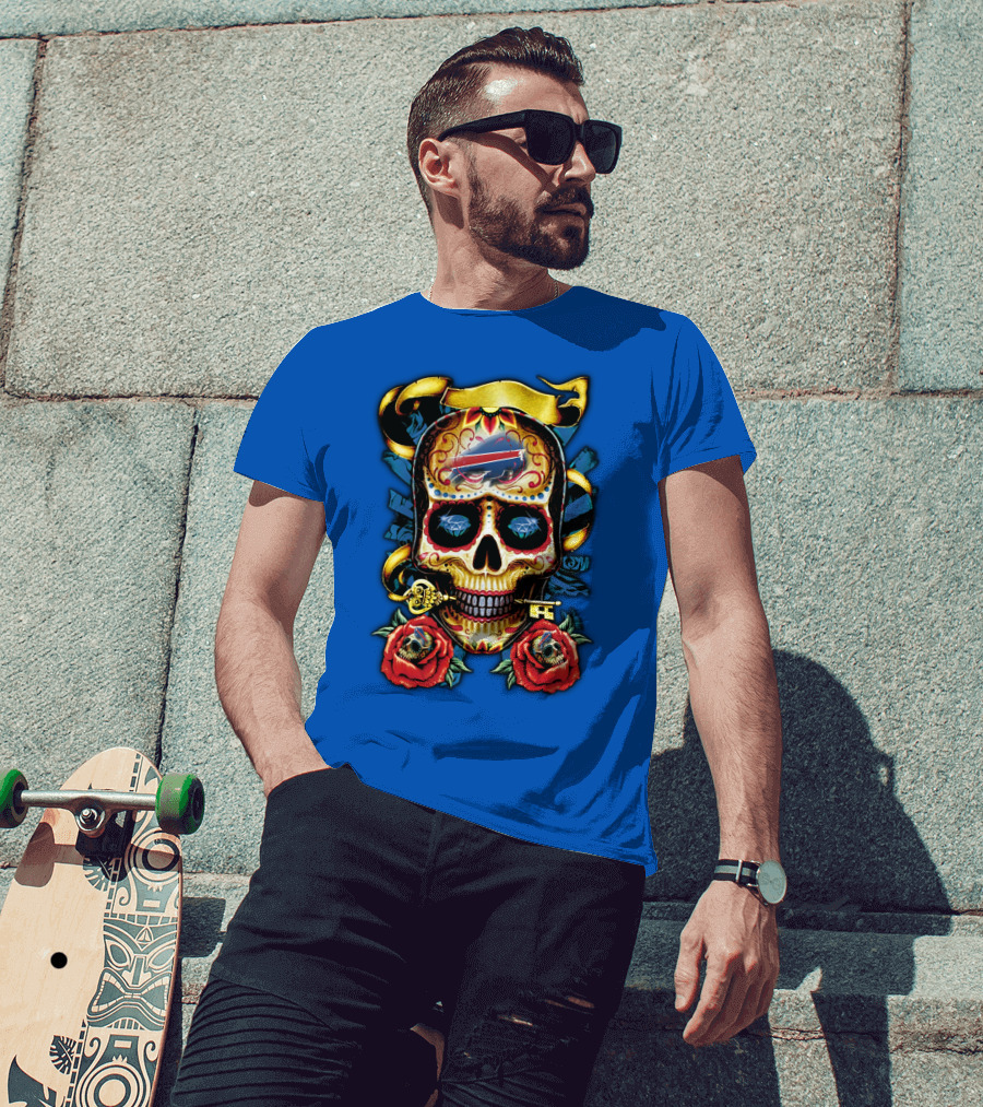 Buffalo Bills Sugar Skull Roses And Keys T-Shirt