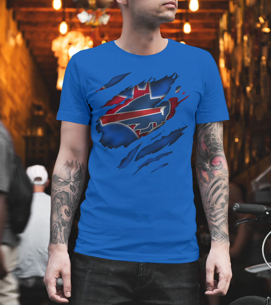 Buffalo Bills Red White Blue Logo Scratch T-Shirt