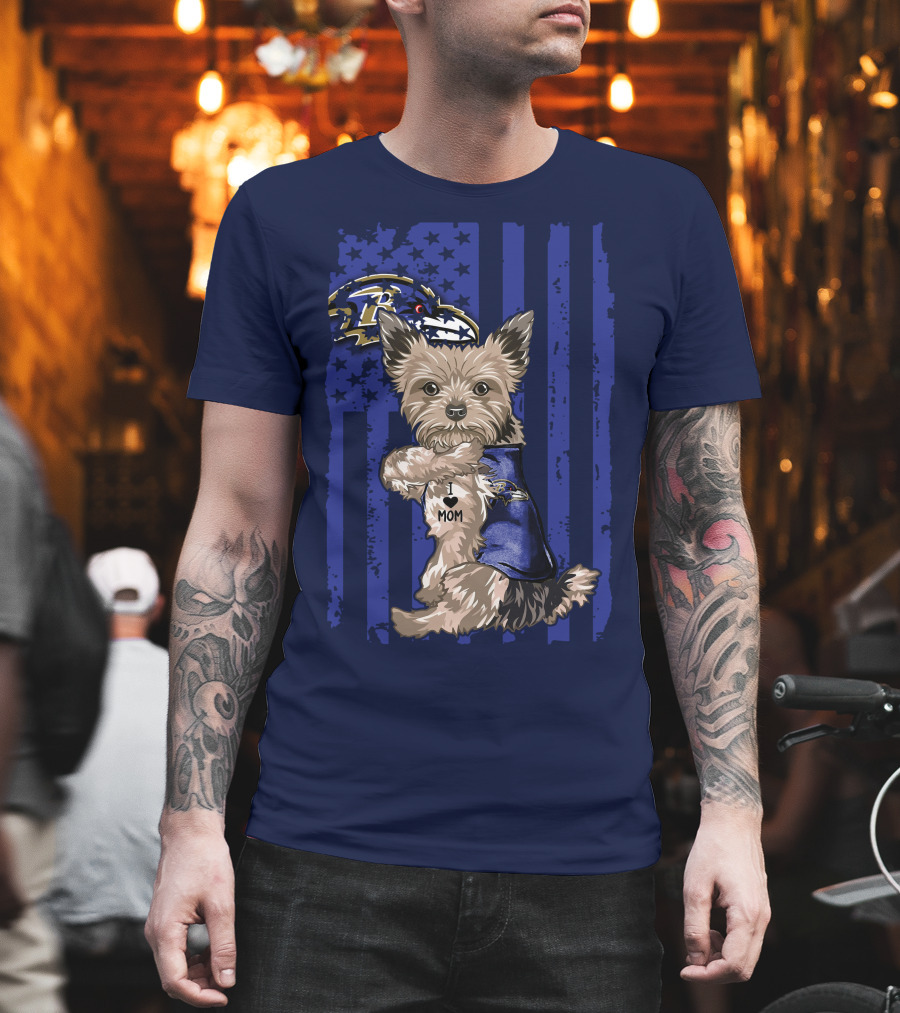 Yorkshire Terrier I Love Mom Baltimore Ravens Stars Stripes T-Shirt