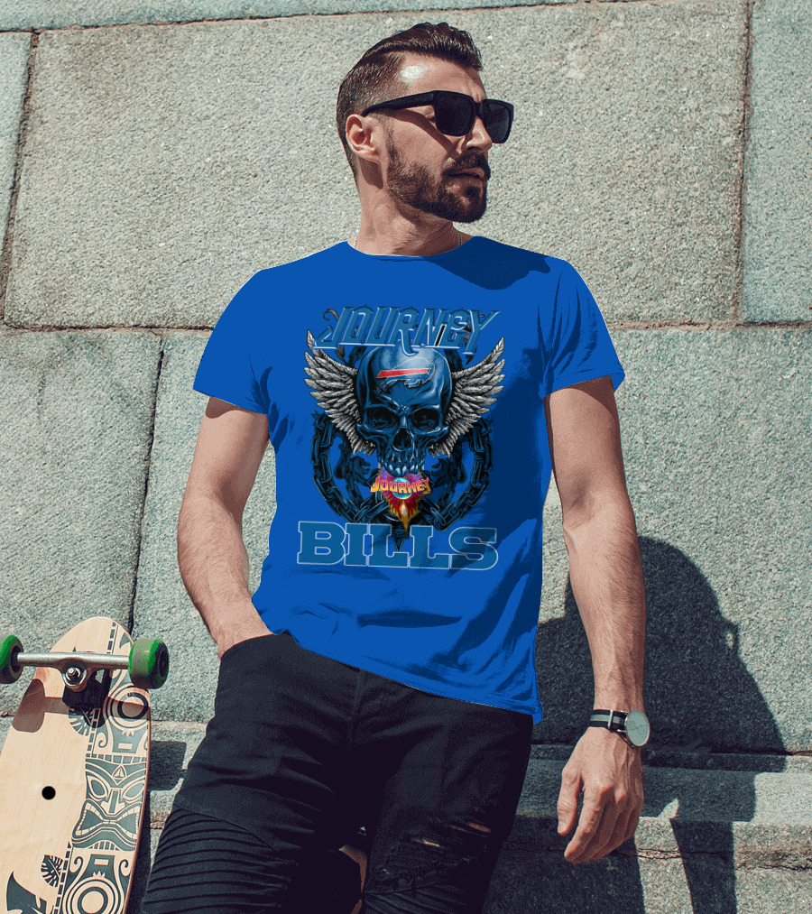 Journey Buffalo Bills Skull Wings Flame Chain T-Shirt