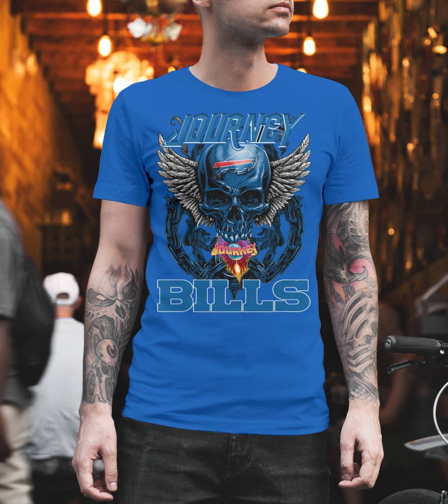Journey Buffalo Bills Skull Wings Flame Chain T-Shirt