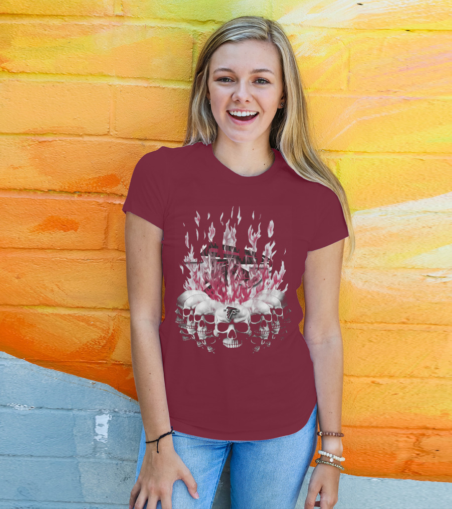 Atlanta Falcons Flaming Skulls Nfl Team Logo T-Shirt