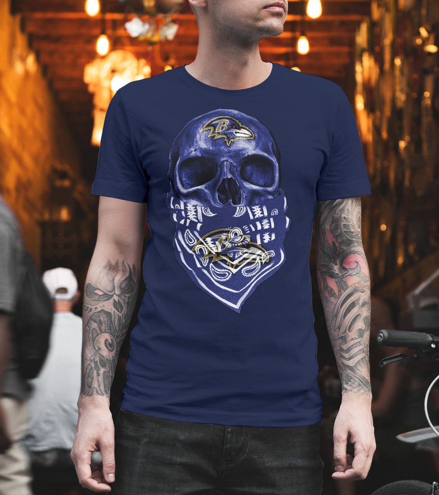 Skull Baltimore Ravens Bandana Blue T-Shirt