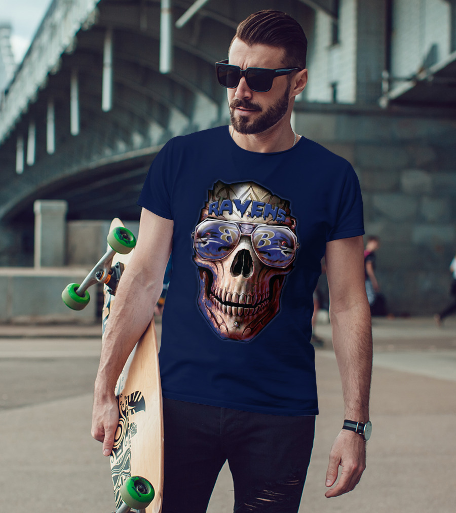 Baltimore Ravens Skull With Sunglasses Featuring Team T-Shirt