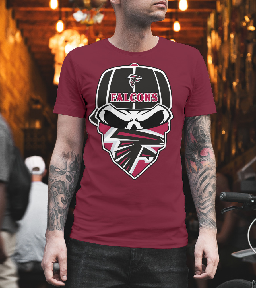 Atlanta Falcons Logo Skull With Hat And Bandana T-Shirt