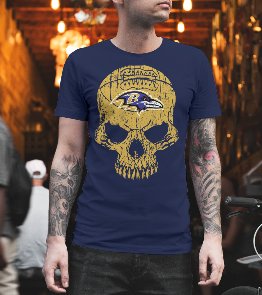 Baltimore Ravens Skull Football T-Shirt