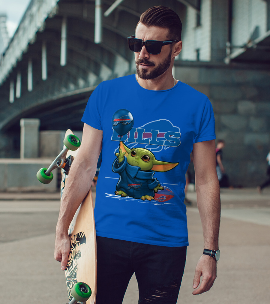 Yoda V1 Buffalo Bills Baby Alien Holding Buffalo Bills Balloon Football T-Shirt