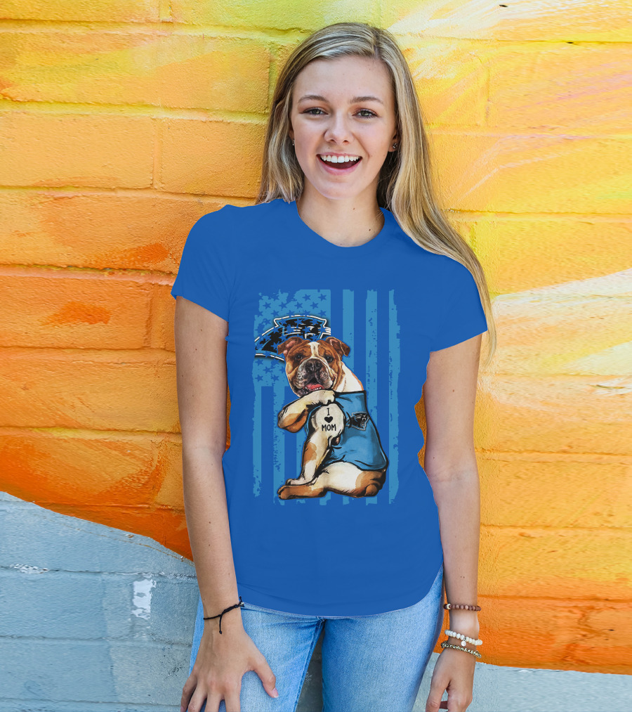 Bulldog Carolina Panthers I Love Mom T-Shirt