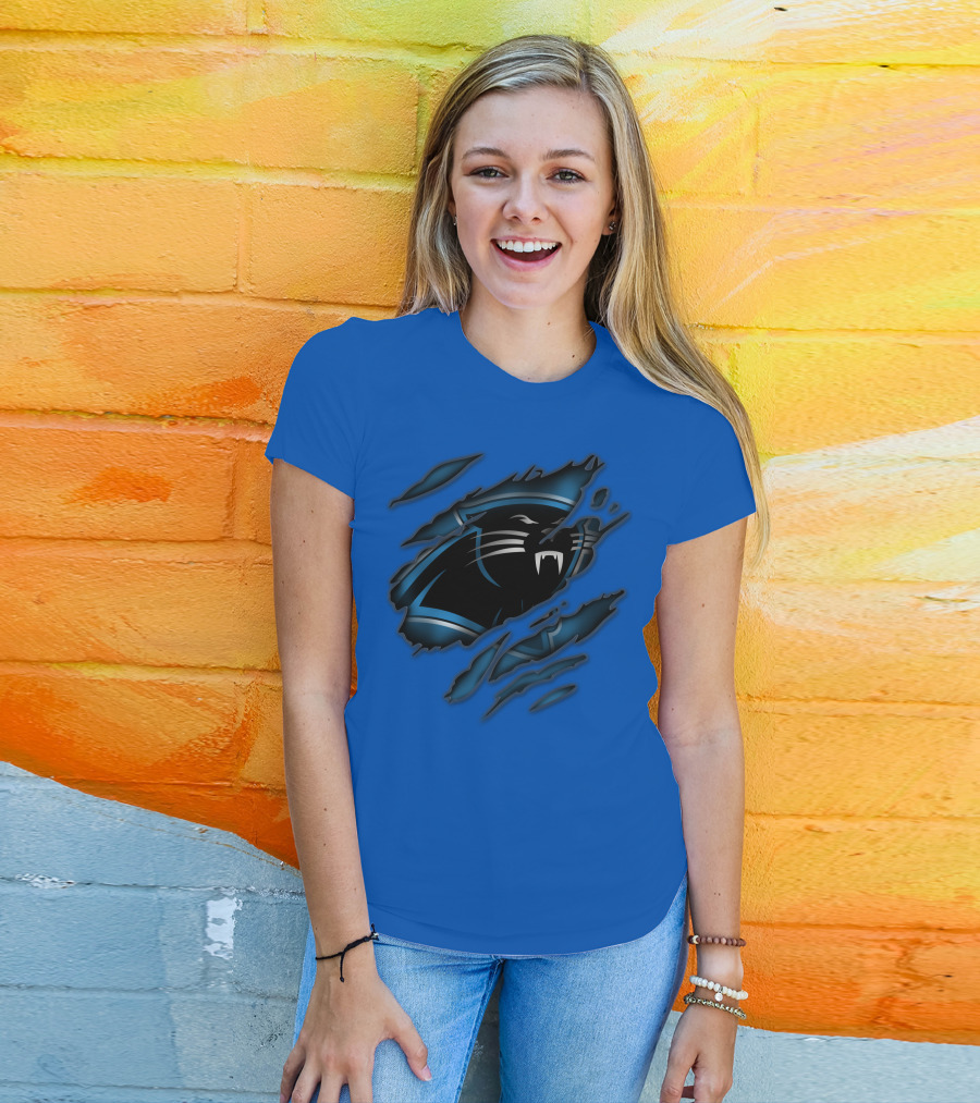 Carolina Panthers Logo Claw Marks Blue T-Shirt