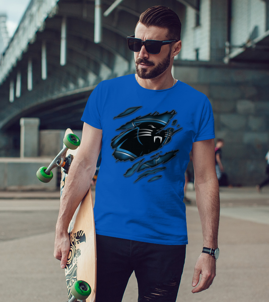 Carolina Panthers Logo Claw Marks Blue T-Shirt