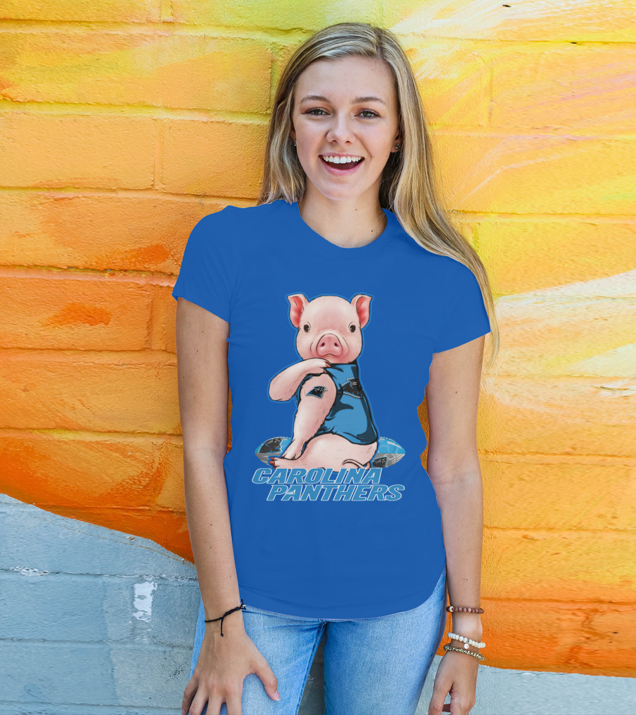 Pig Wearing Carolina Panthers Jersey With Football T-Shirt