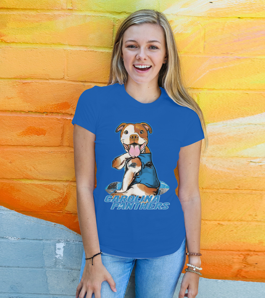 Carolina Panthers Pitbull Team Spirit With Football And Tattooed Jersey T-Shirt