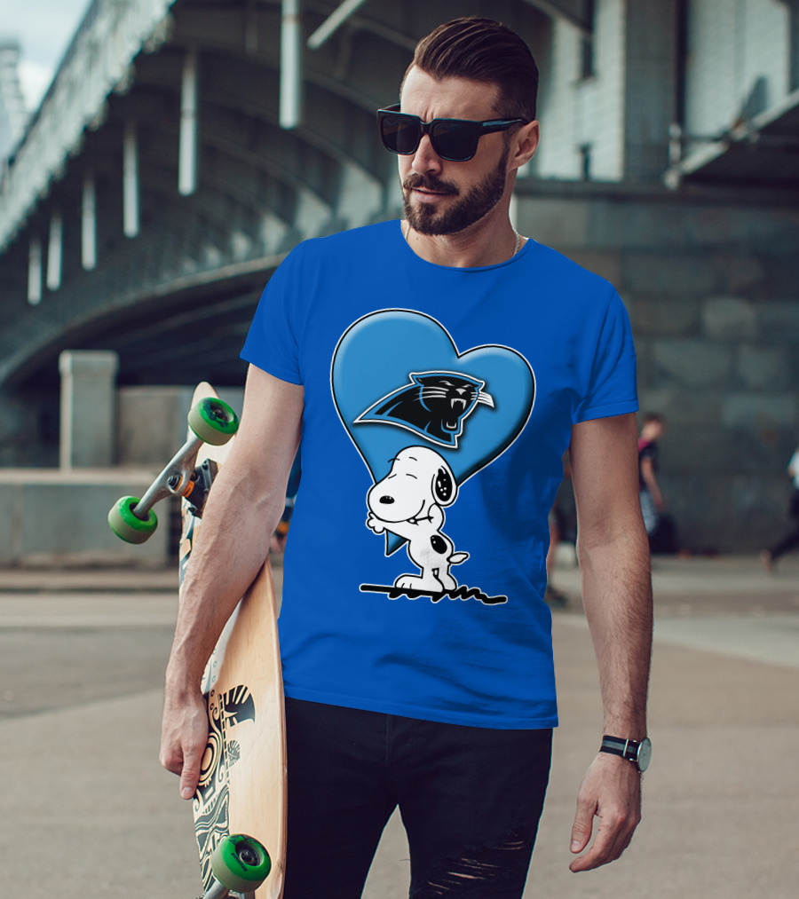 Snoopy Hugging Carolina Panthers Heart With Iconic T-Shirt