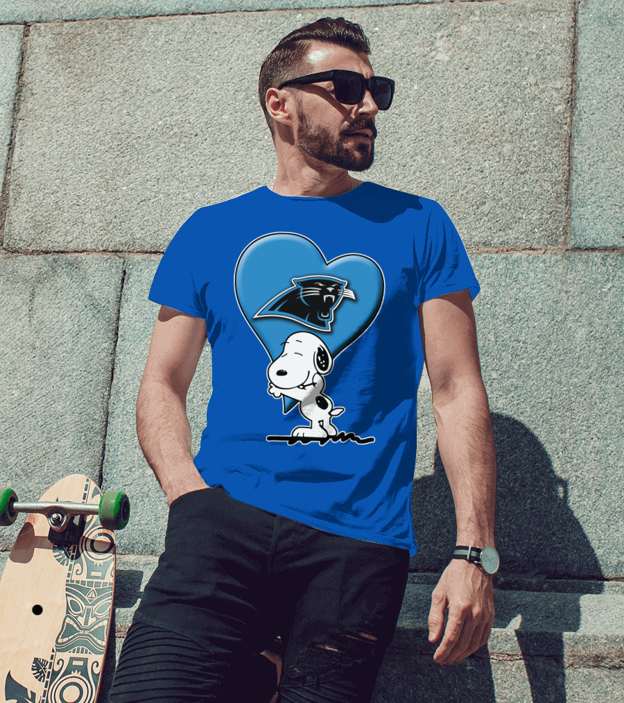 Snoopy Hugging Carolina Panthers Heart With Iconic T-Shirt