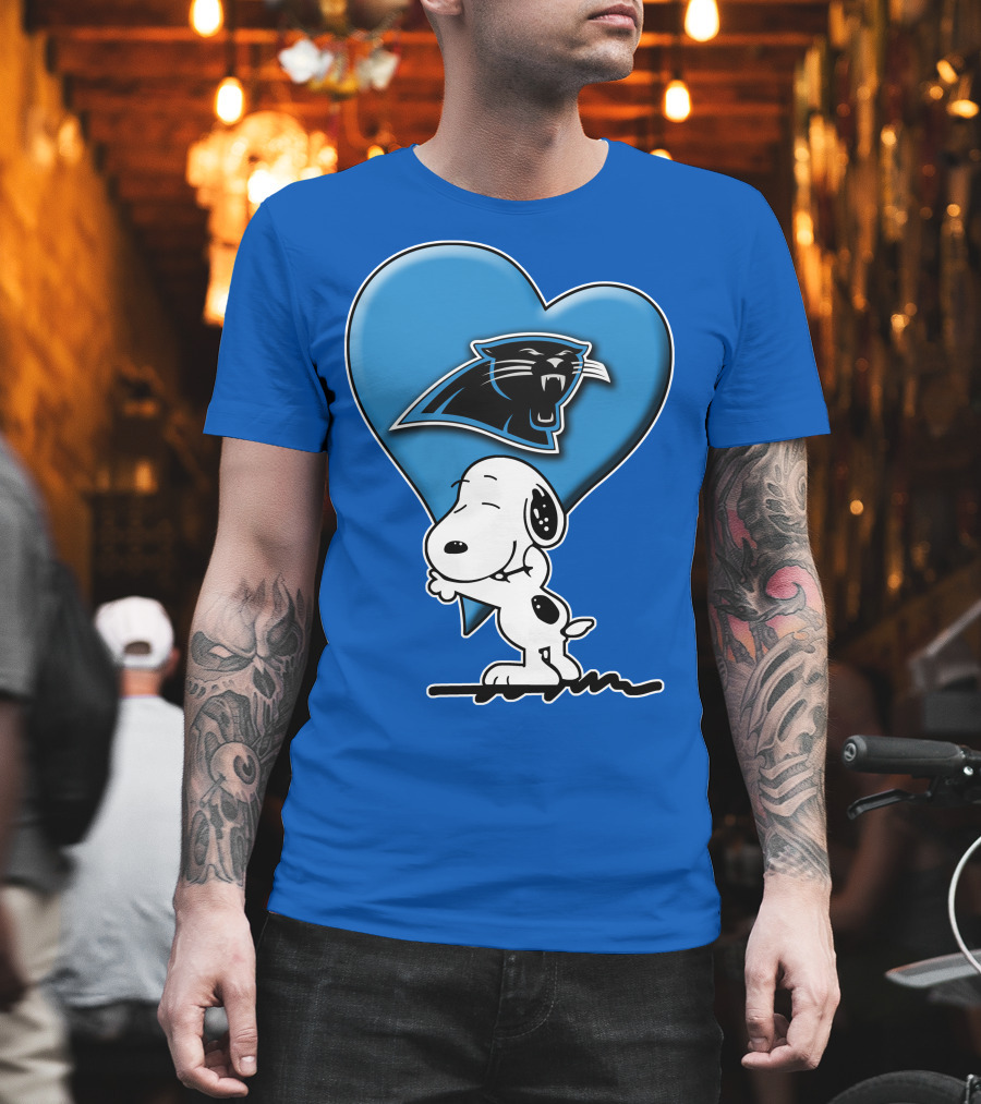 Snoopy Hugging Carolina Panthers Heart with Iconic T-Shirt