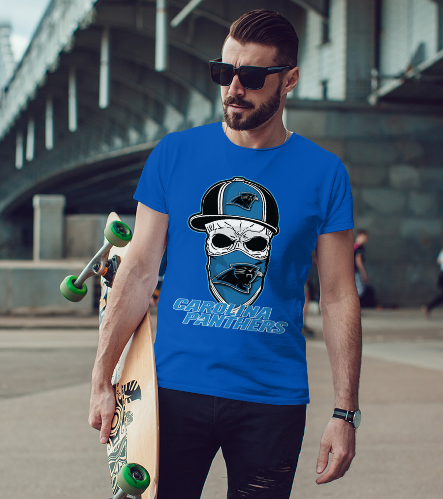 CAROLINA PANTHERS Skull Hat T-Shirt