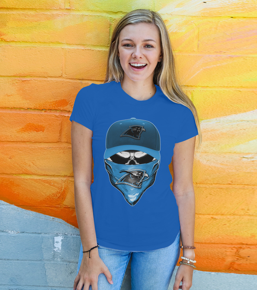Carolina Panthers Skull With Hat And Bandana T-Shirt