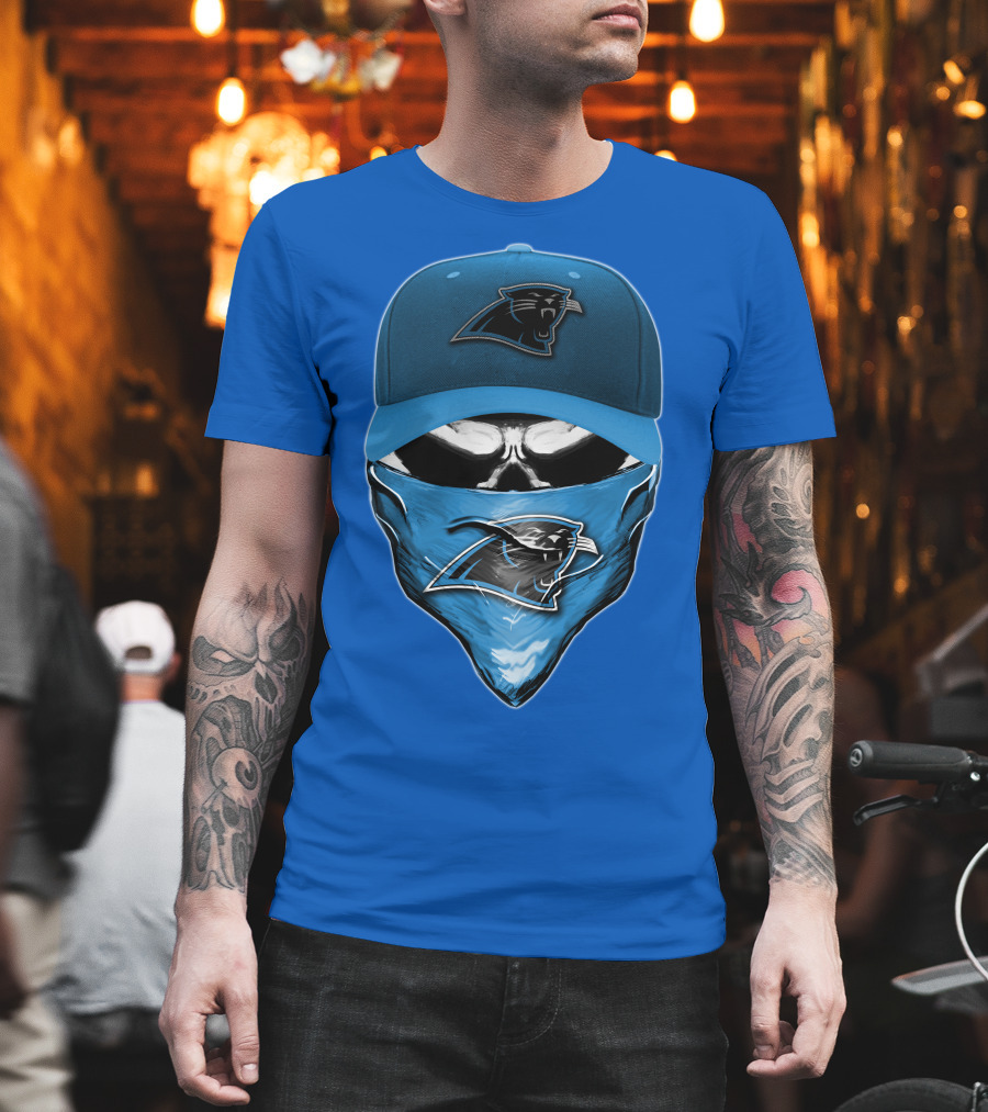 Carolina Panthers Skull with Hat and Bandana T-Shirt