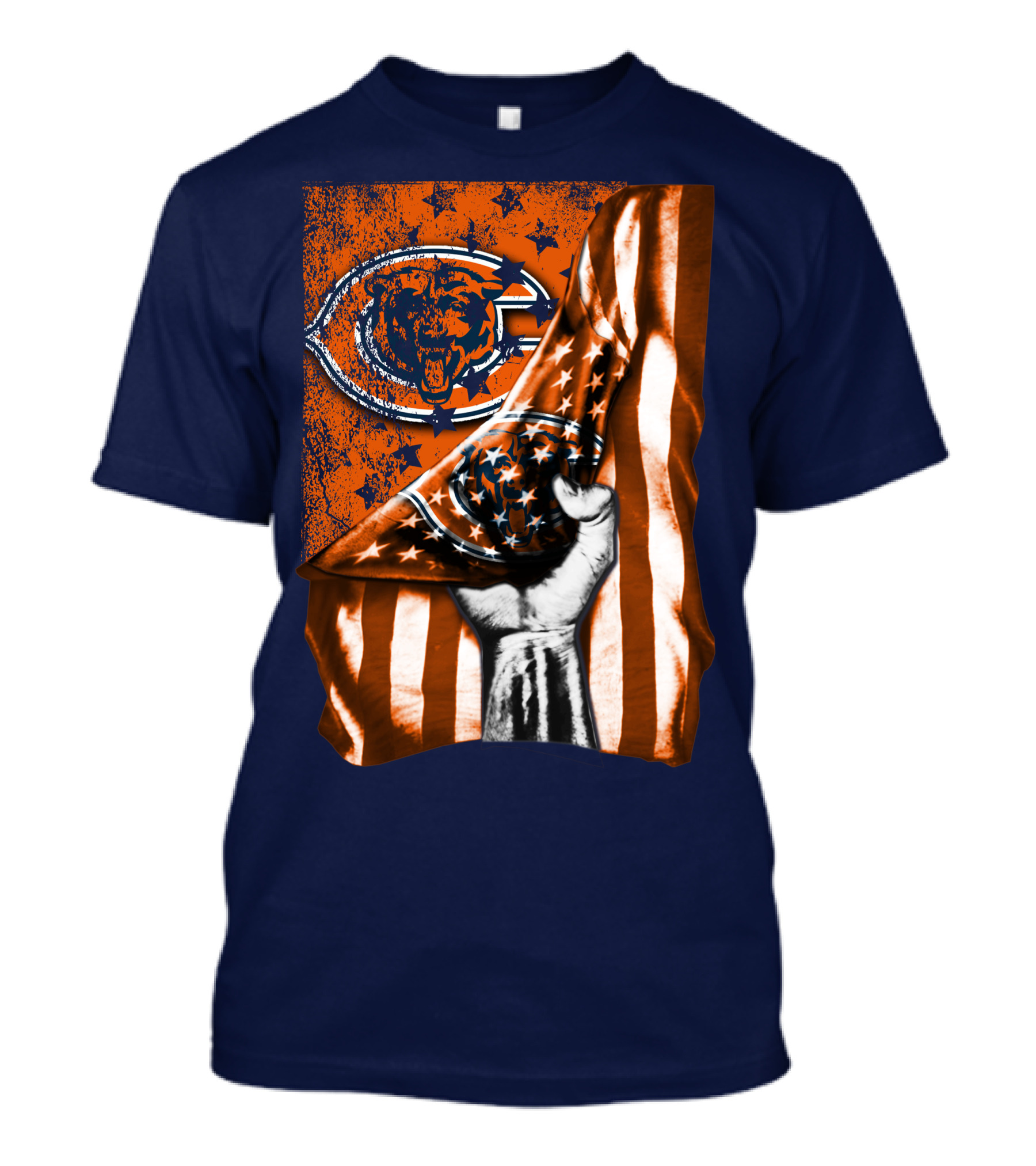 Hand Lifting American Flag Over CHICAGO BEARS T-Shirt