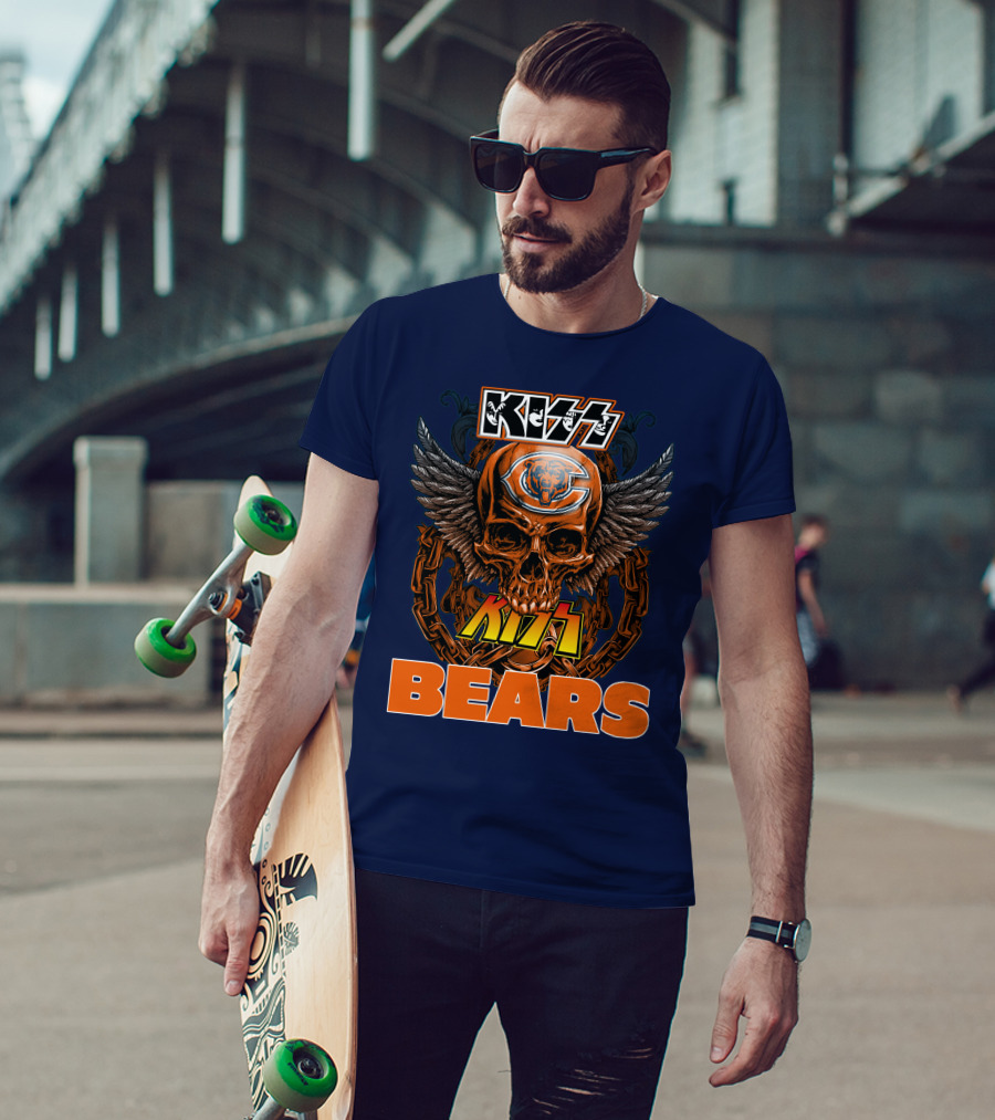 Kiss Chicago Bears Skull Logo Wings Chains T-Shirt