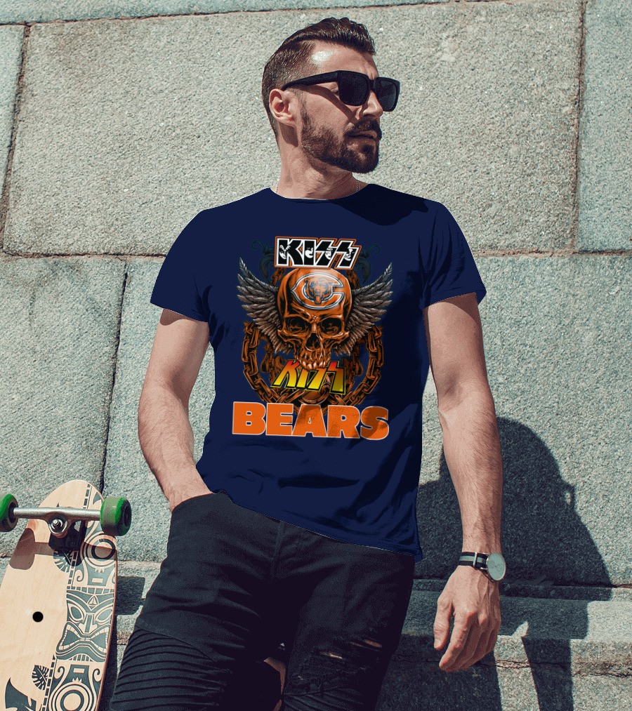 Kiss Chicago Bears Skull Logo Wings Chains T-Shirt