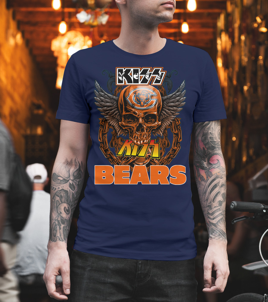 Kiss Chicago Bears Skull Logo Wings Chains T-Shirt