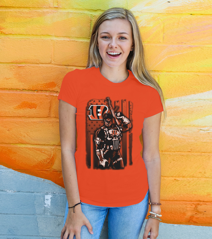 Cincinnati Bengals Punisher American Flag Retro Style T-Shirt