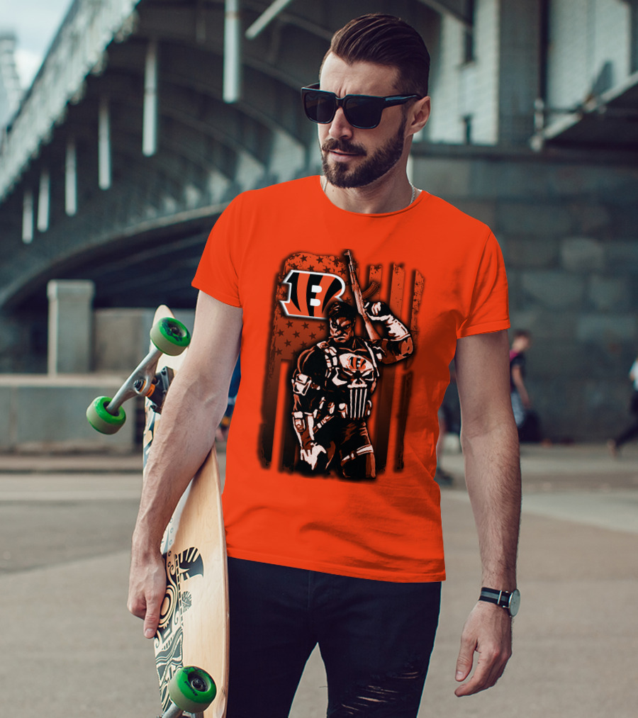Cincinnati Bengals Punisher American Flag Retro Style T-Shirt