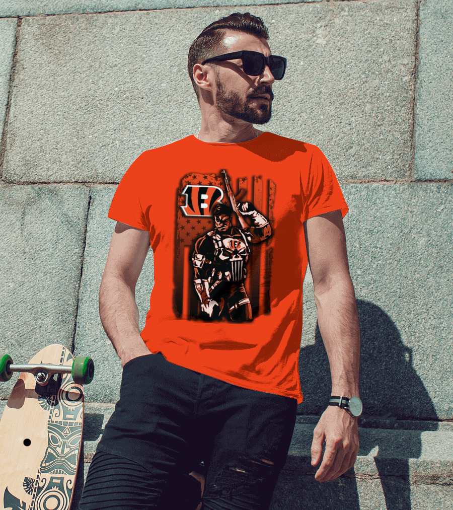 Cincinnati Bengals Punisher American Flag Retro Style T-Shirt