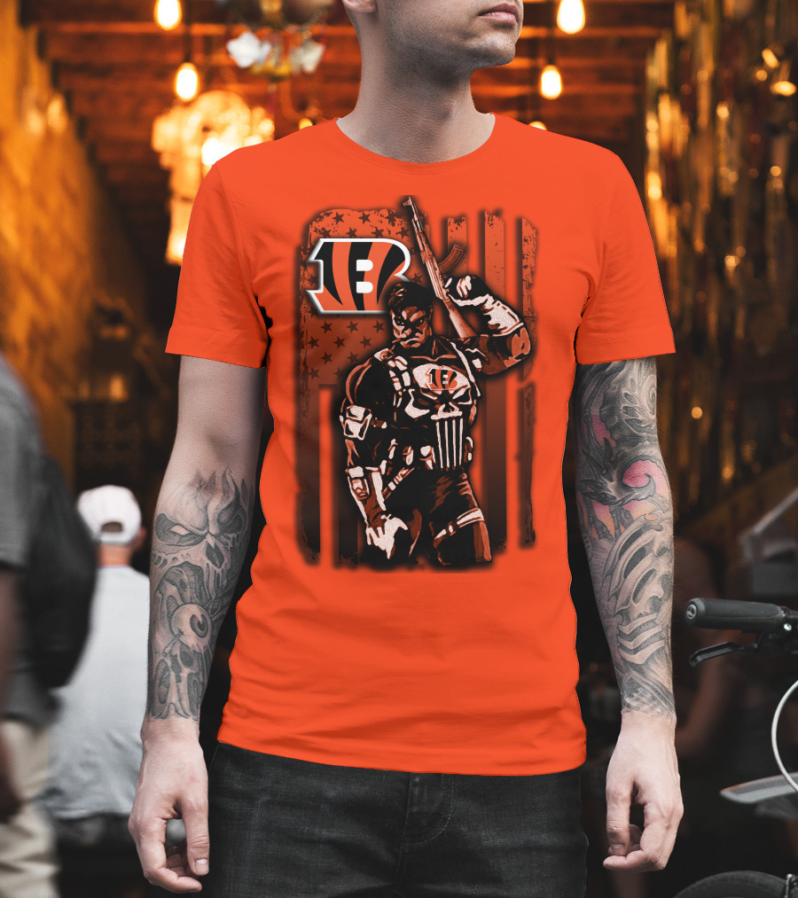 Cincinnati Bengals Punisher American Flag Retro Style T-Shirt