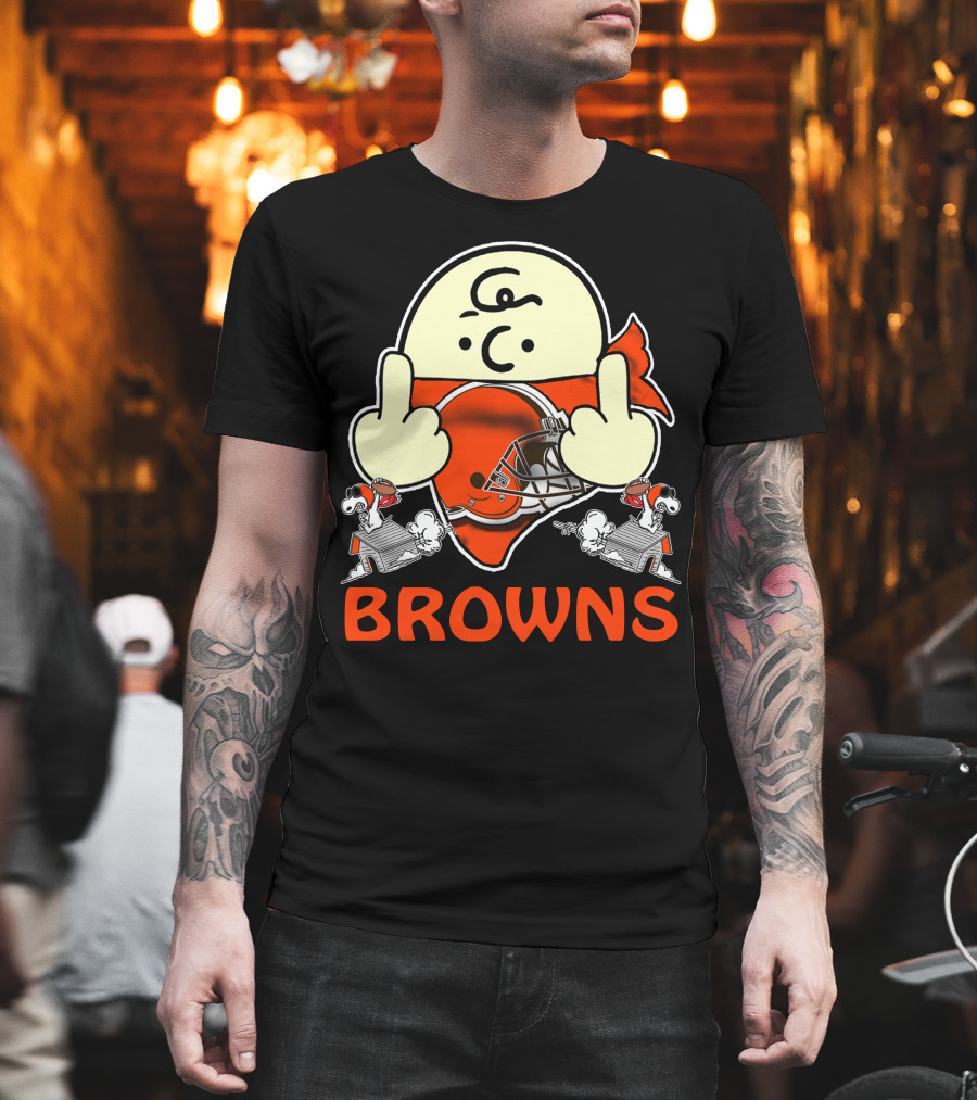 Cleveland Browns Cartoon Helmet Icon With Saluting Snoopy Duo T-Shirt