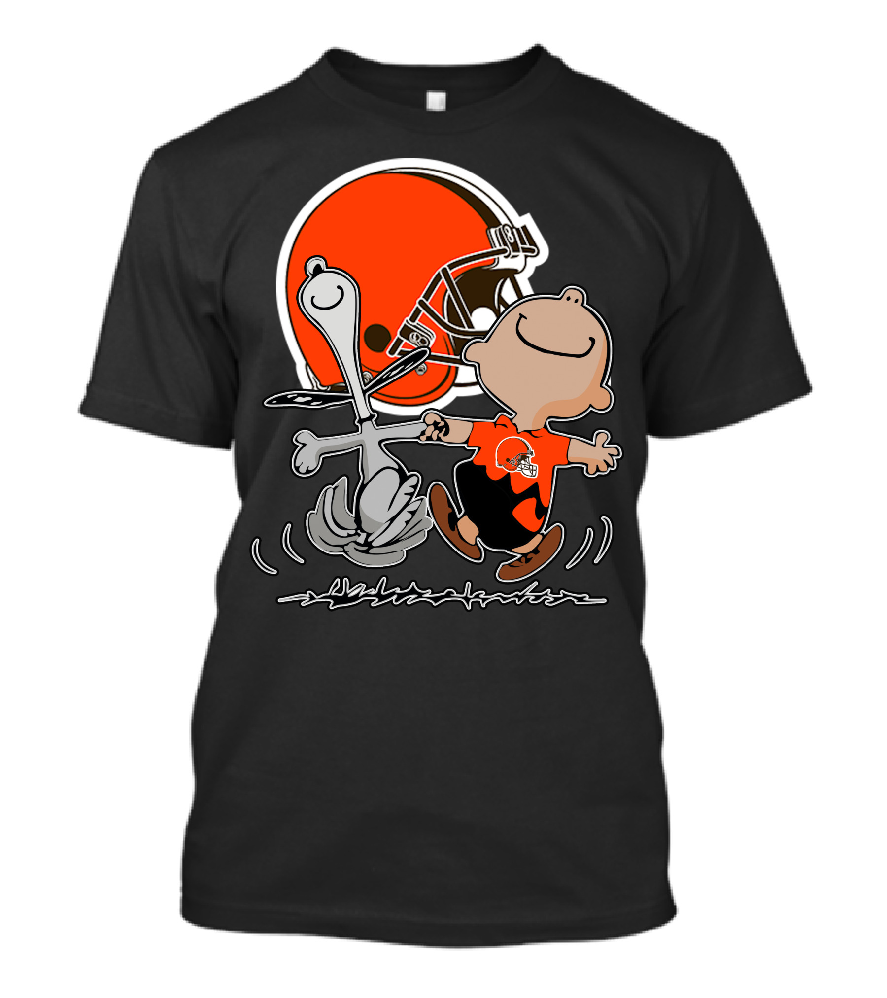 Cleveland Browns 06 Peanuts Dancing With Snoopy And Charlie Brown In Front Of Helmet T-Shirt